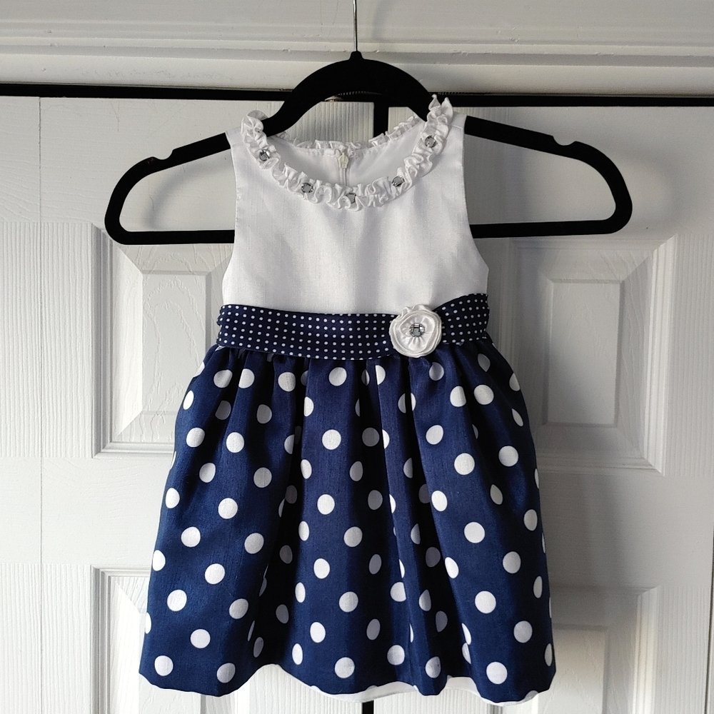 Cinderella polka dot navy white girls dress 24M